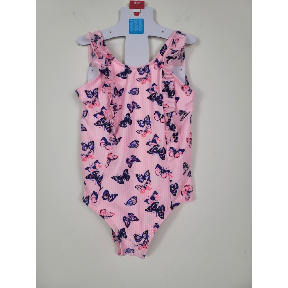 Wippette Girls One Piece Swimsuit Size 6X Pink Butterfly Ruffle Bathing Suit